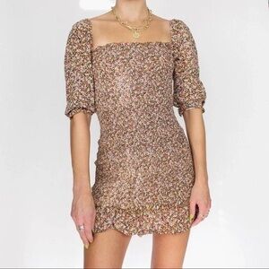 Faithfull the Brand Es Saada floral Mathiol smocked mini dress size US2